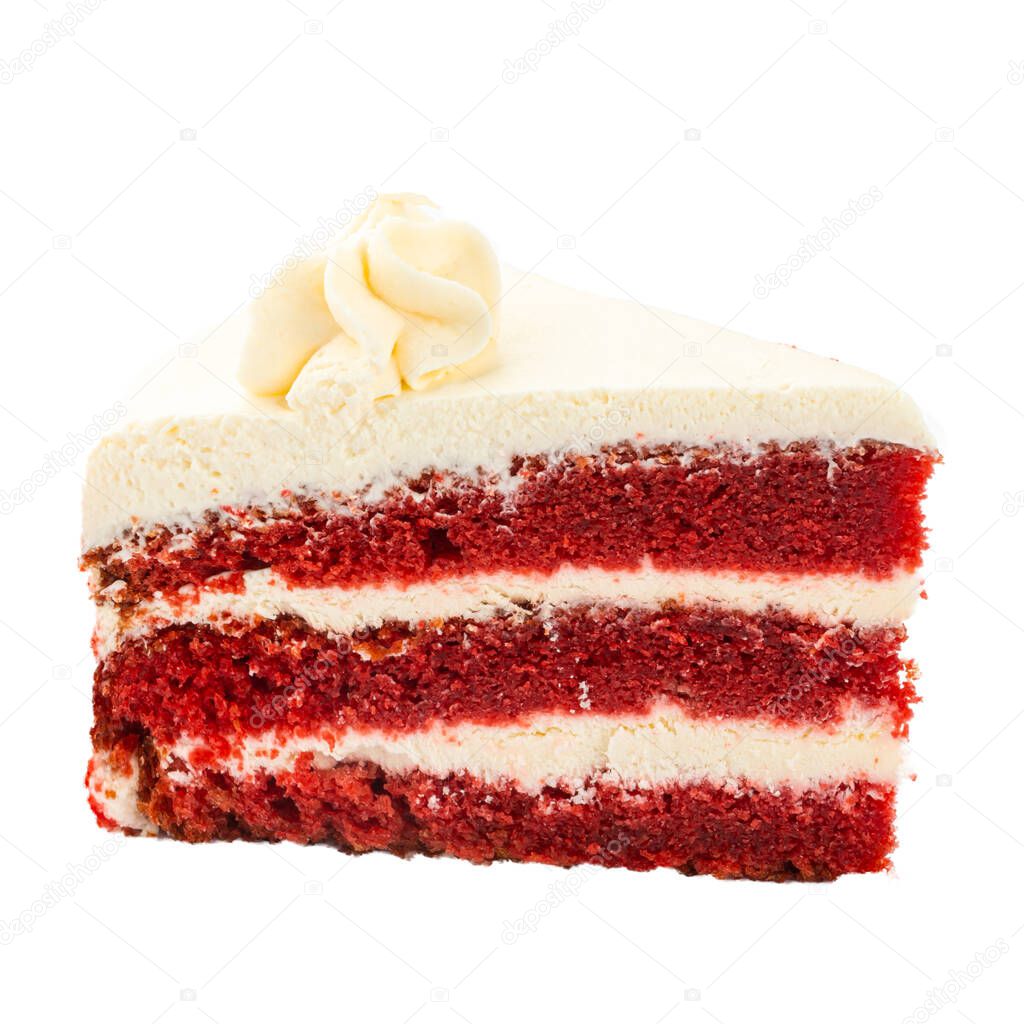 Isolated slice of red velvet sponge cake