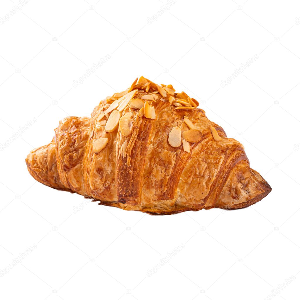 Croissant with sliced almond isolated on white