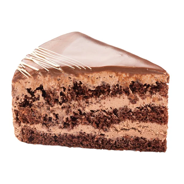 Rebanada aislada de pastel de chocolate en el blanco — Foto de Stock