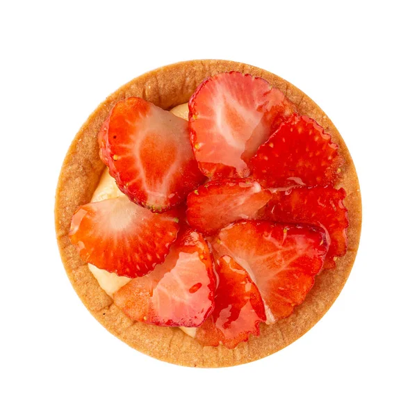 Fresas aisladas y tartaleta de crema sobre blanco — Foto de Stock