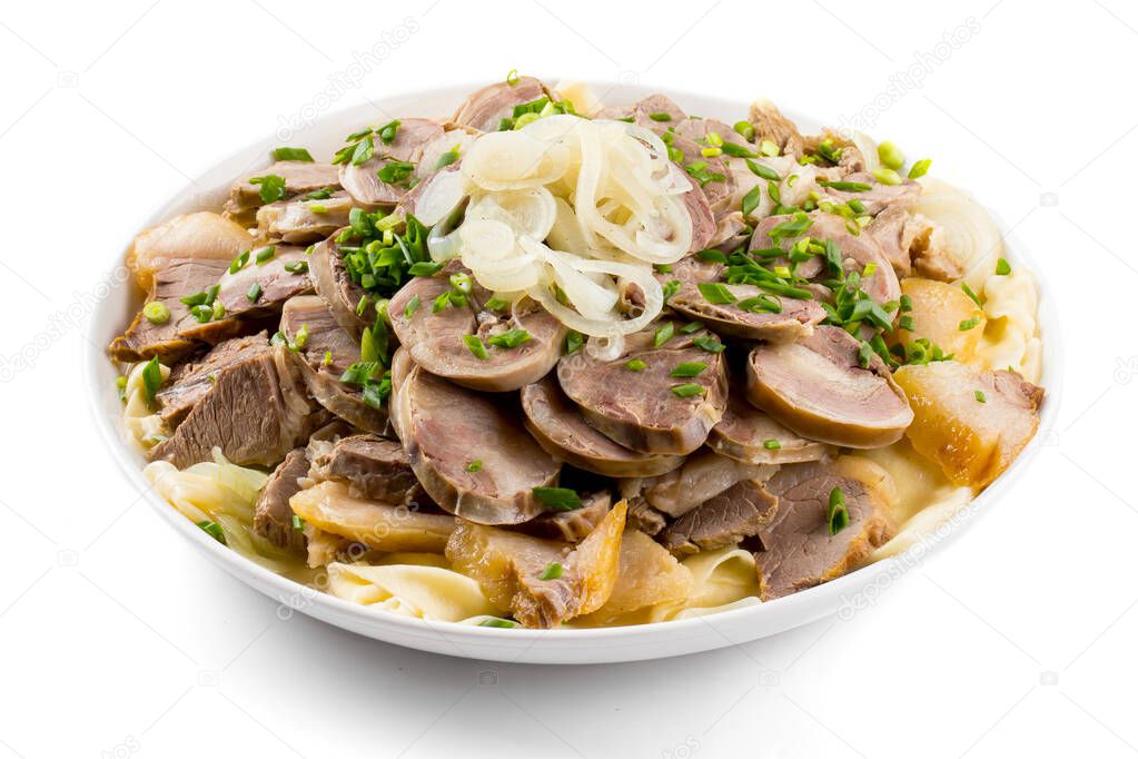 Kazakh traditional dish beshbarmak with horse meat