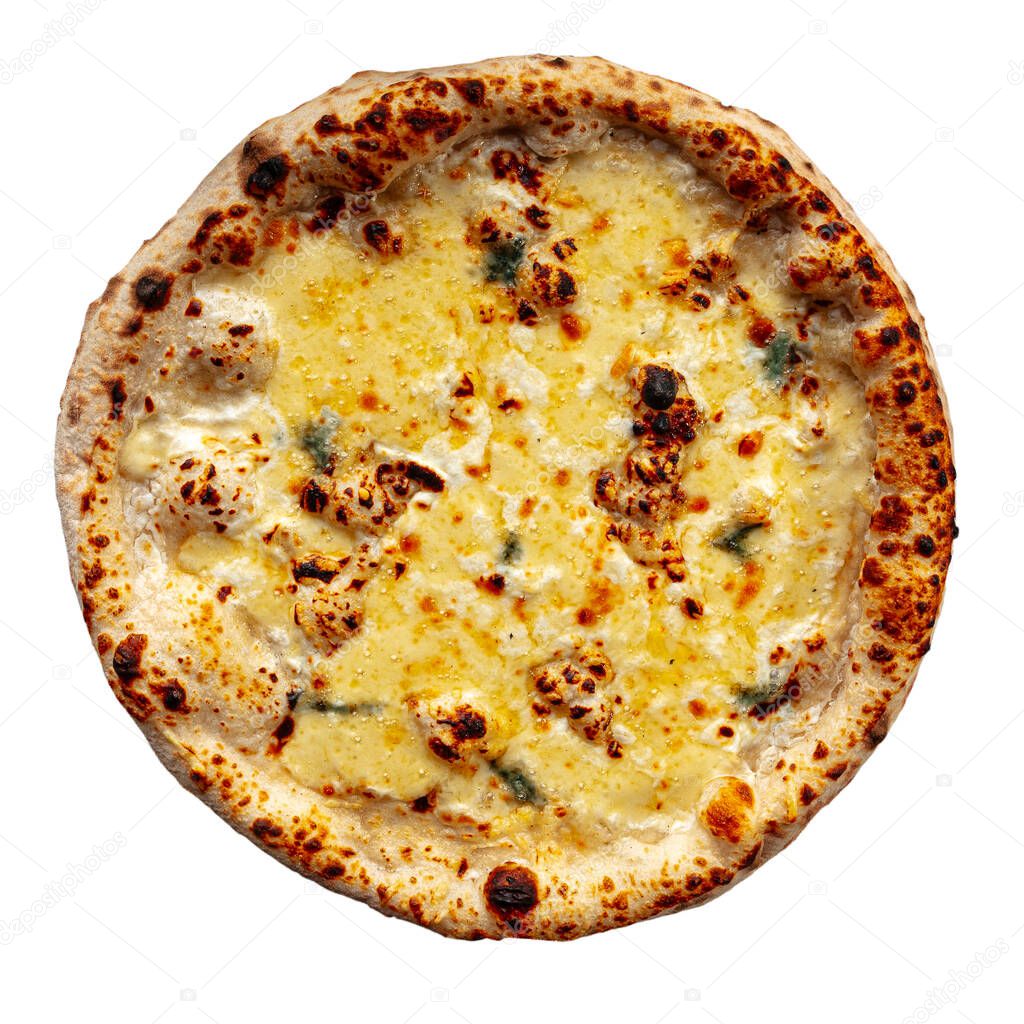 Isolated four cheese neopolitan pizza on the white