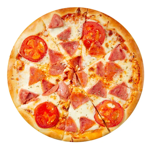 Pizza isolada com presunto de parma e tomate — Fotografia de Stock