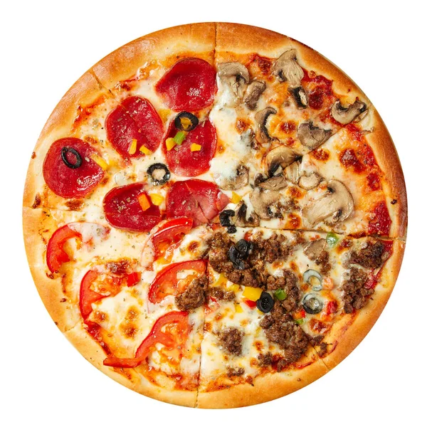 Pizza neapolitan sortidas isoladas no branco — Fotografia de Stock
