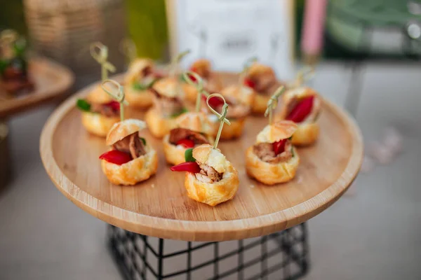 Closeup on the profetrole bruschetta appetizers — Stock Photo, Image