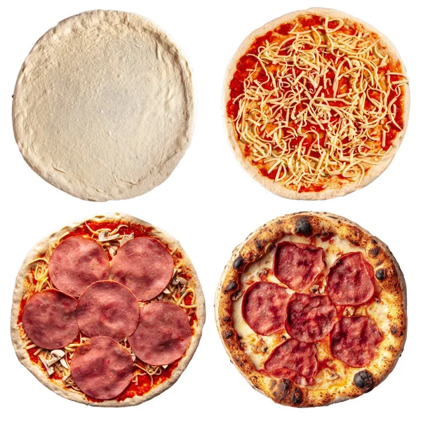 Molte pizze assortite isolate design del menu collage — Foto Stock