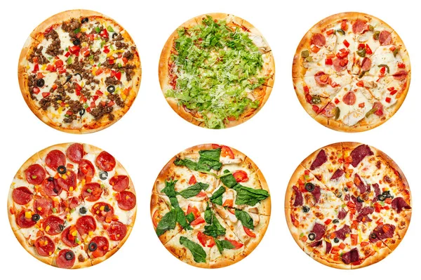 Ізольований асортимент меню колажу піц — стокове фото