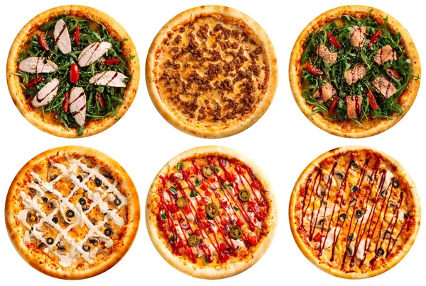 Aislado surtido de pizzas collage menú diseño —  Fotos de Stock