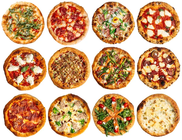 Variedad aislada de collage de diseño de menú de pizza —  Fotos de Stock