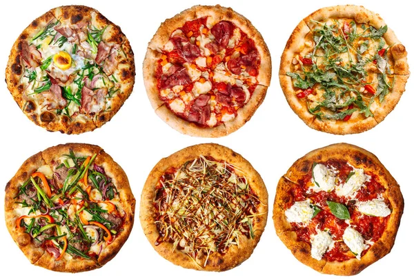 Izolowane świeże pieczone pizzy menu kolaż — Zdjęcie stockowe