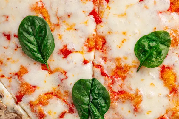 Close-up em margherita e textura de pizza de queijo — Fotografia de Stock