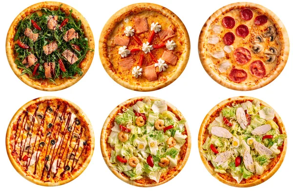 Izolowany asortyment pizzy kolaż menu projekt — Zdjęcie stockowe