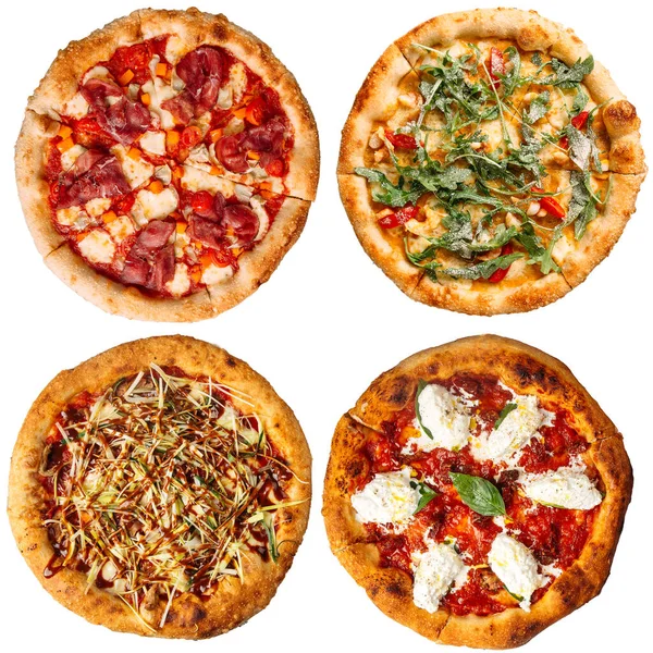 Aislado muchos diferentes diseño de menú de pizza collage —  Fotos de Stock