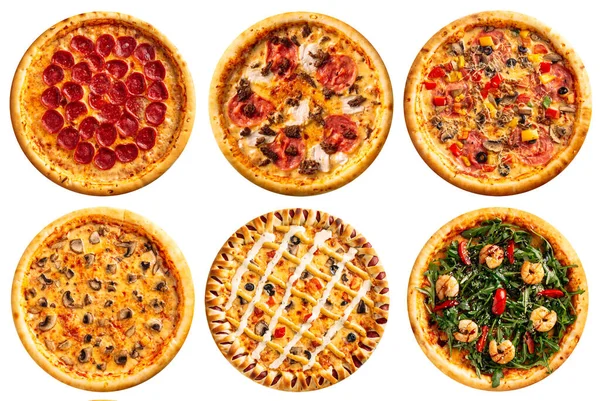 Ізольований асортимент меню колажу піц — стокове фото