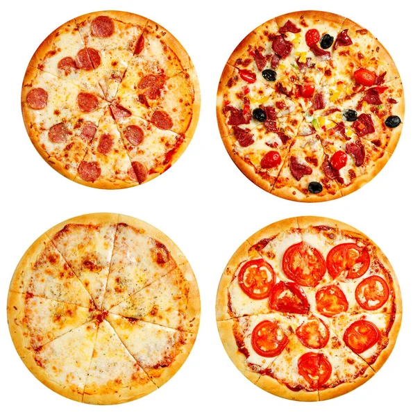 Variedad de pizzas aisladas menú collage disign —  Fotos de Stock
