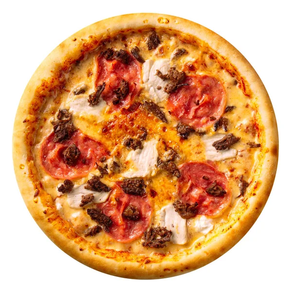 Presunto isolado e pizza de frango no branco — Fotografia de Stock
