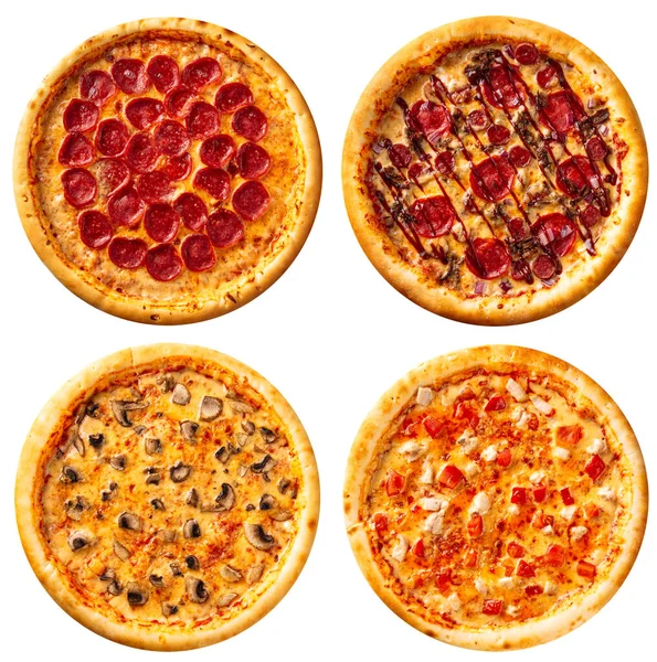 Różnorodność odizolowanych pizzy menu disign collage — Zdjęcie stockowe