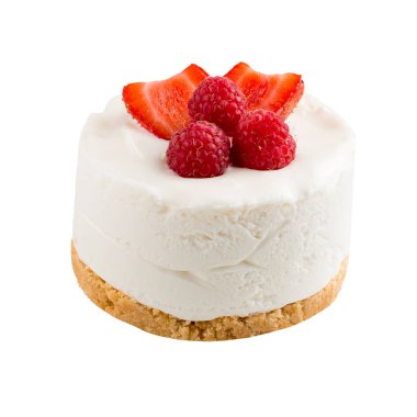 Çilekli küçük peynirli kek.