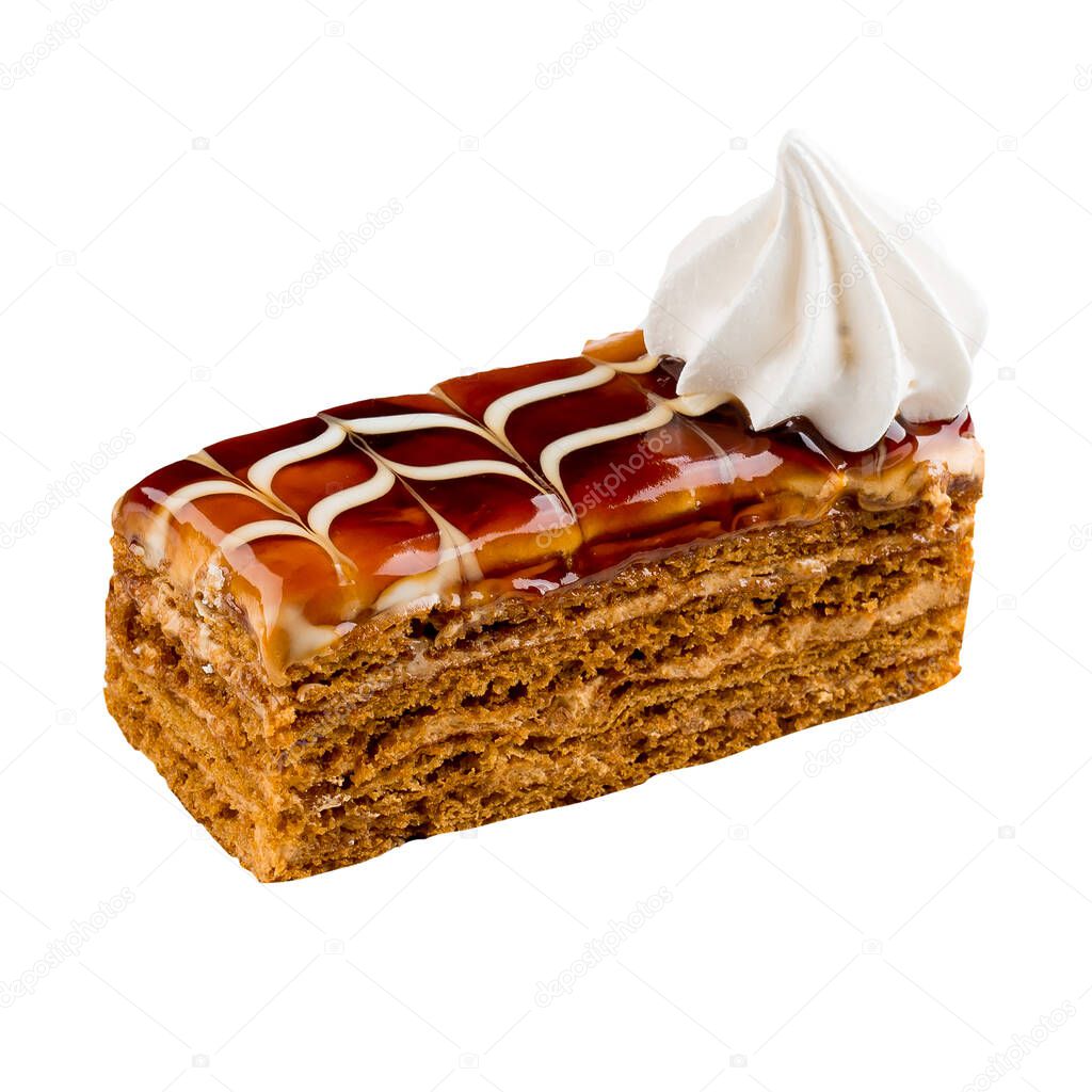 Isolated honey cake slice on the white background