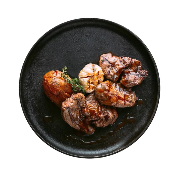 Izolált lemez grillezett filézett mignon steakből — Stock Fotó