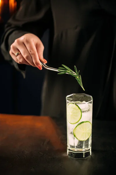 Coctel de gin tonic fresco con rodajas de lima — Foto de Stock
