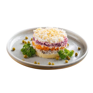 Palto salatası shuba altında yalıtılmış Rus ringa balığı.