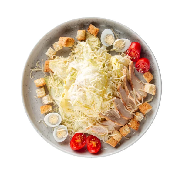 Isolierter Teller mit frischem Caesar-Salat auf weißem — Stockfoto