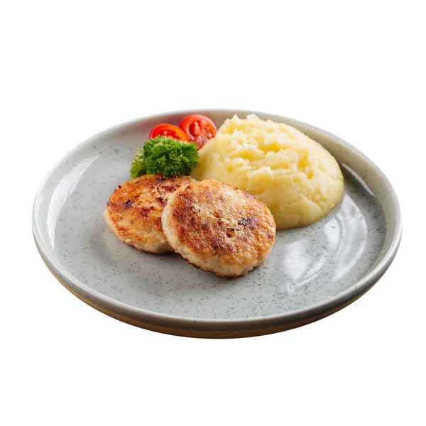 Isoliertes Hühnerschnitzel mit Kartoffelpüree — Stockfoto