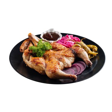 İzole edilmiş soslu tavuk tabakası.