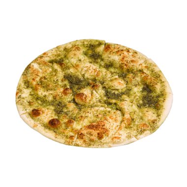 Pesto soslu izole İtalyan Focaccia pizzası.