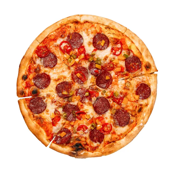 Pizza peproni isolado com jalapeno no branco — Fotografia de Stock