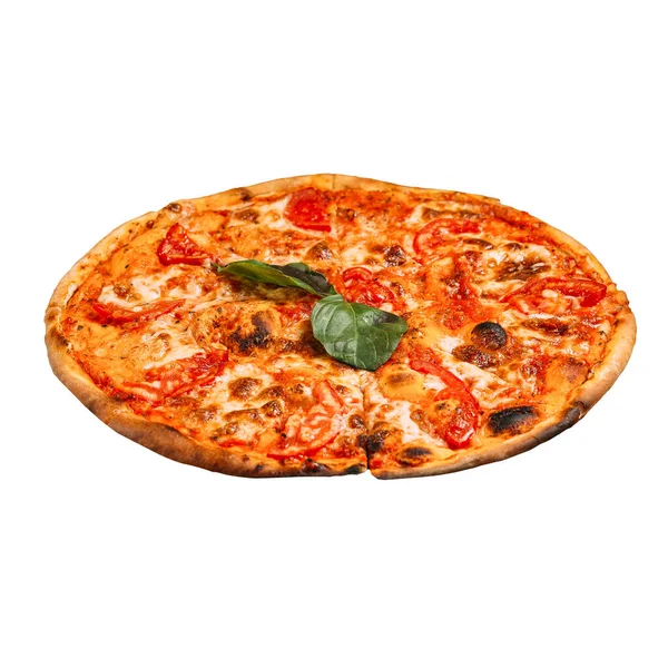 Pizza margarita isolada com tomate — Fotografia de Stock