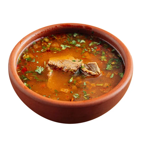 Sopa aislada de kharcho georgiano con carne de res y arroz —  Fotos de Stock