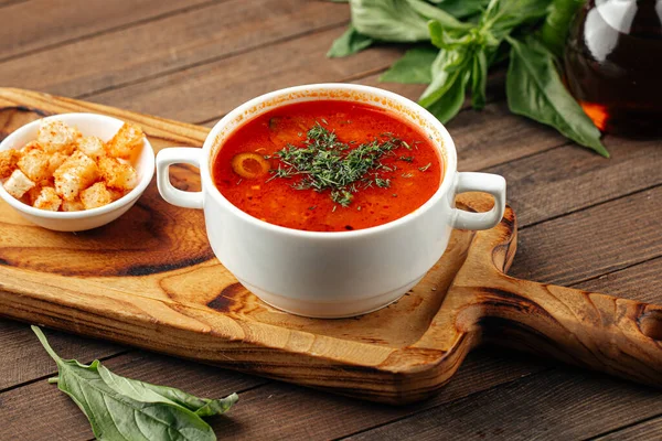 Russian soup solyanka with smoked meats — Stock Photo, Image