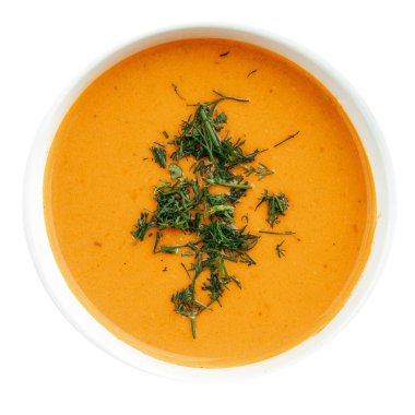 Dereotlu ve kızarmış mercimek kremalı çorba.