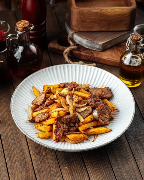 Beef meat roast with potato fries — Stock Photo, Image