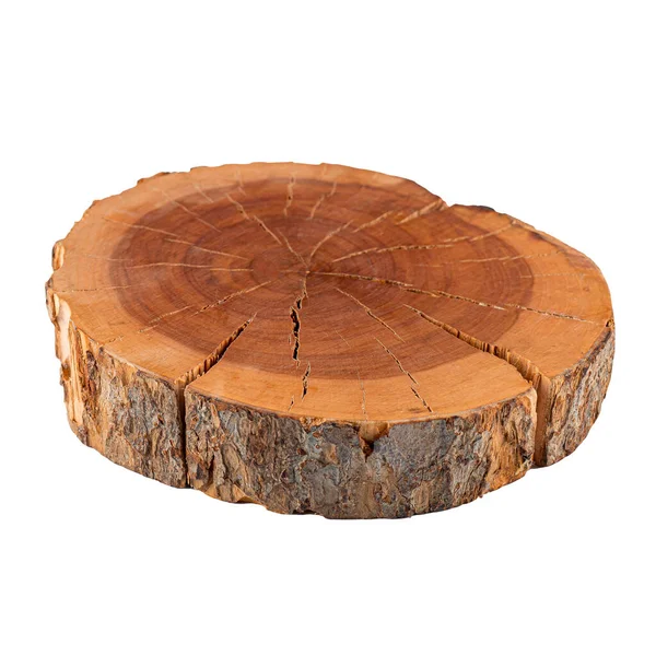 Isolerad naturlig dekorativ furu rund trä skiva — Stockfoto