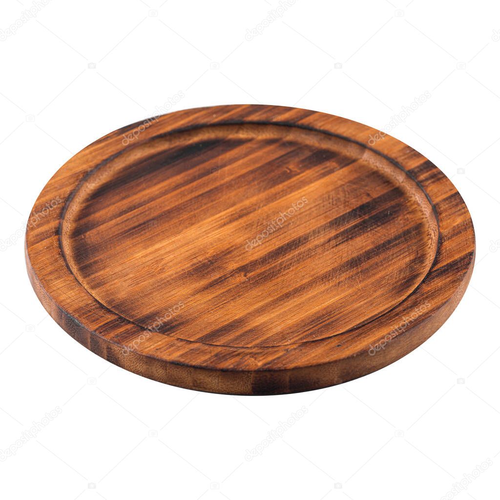 Isolated burnt wooden serving brpwn plate