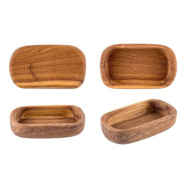 Koleksiyon setinden izole edilmiş oval ahşap kase