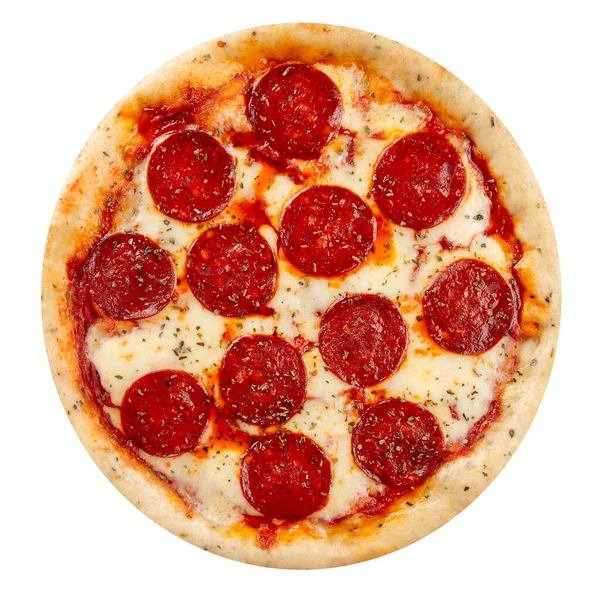 Isolierte Pfefferoni-Pizza mit Salami — Stockfoto