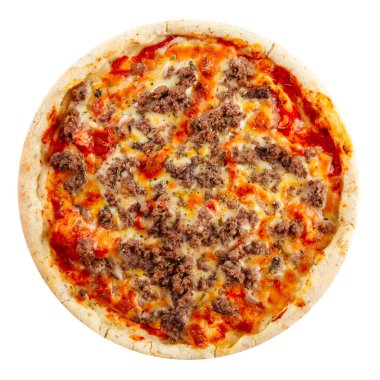 İzole edilmiş taze bolonez domates pizzası