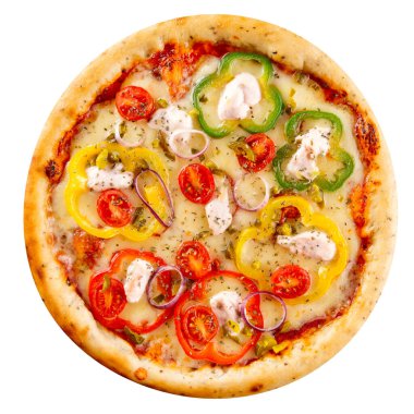 Biber ve krem peynirli izole pizza.