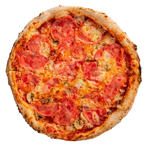 Vereinzelt frisch gebackene Pizza mit Schinken und Pilzen — Stockfoto
