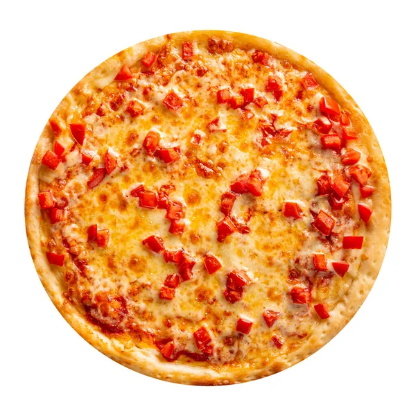 Isolated cheesy pizza with red bell pepper — Stock Photo, Image