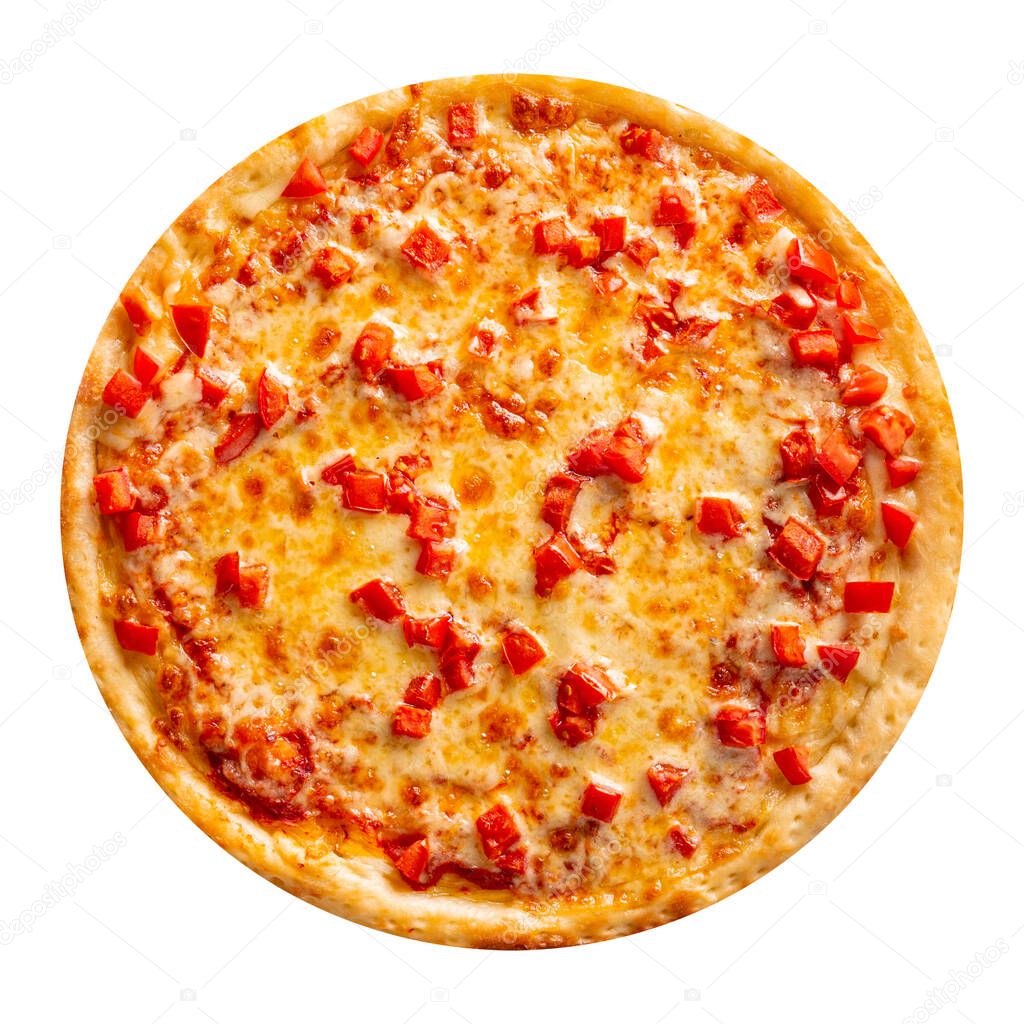 Isolated cheesy pizza with red bell pepper