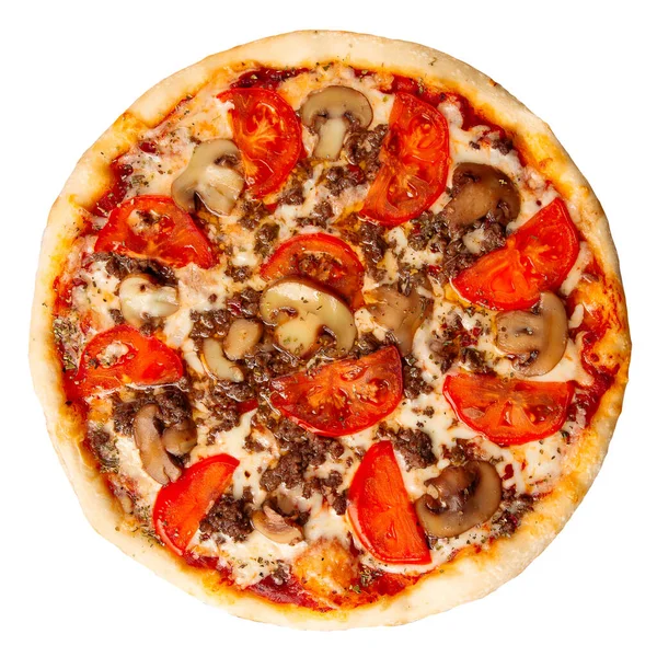Pizza isolada com cogumelos e tomates — Fotografia de Stock