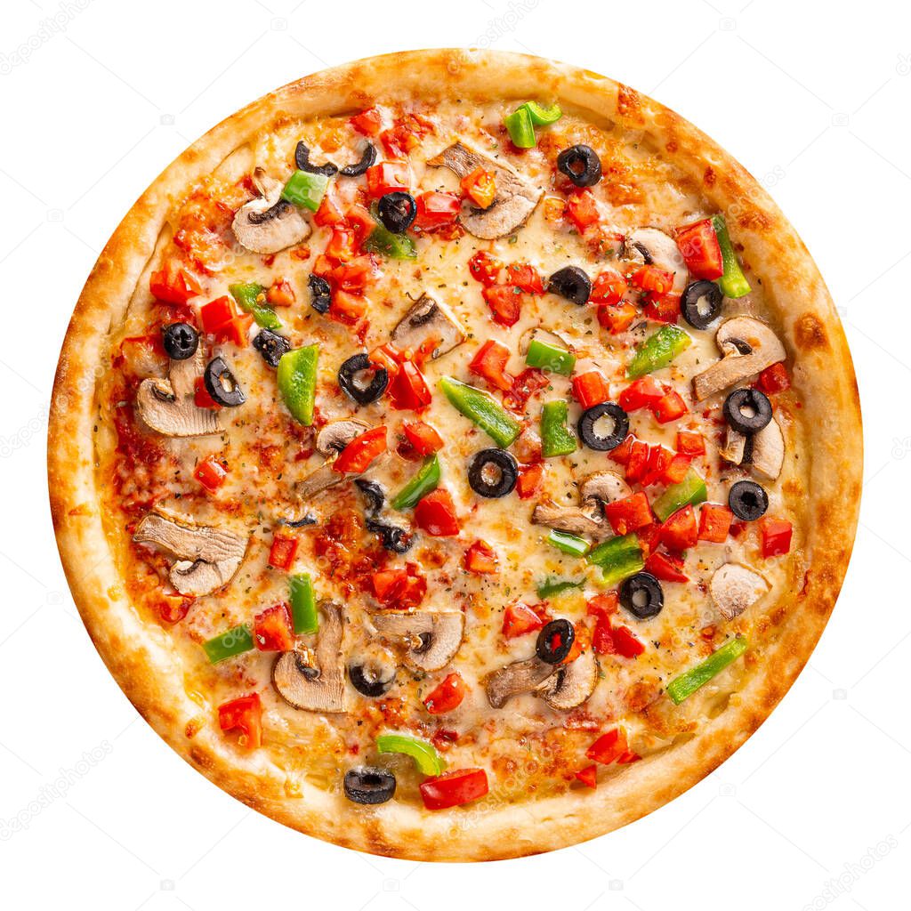 Isolated pizza with mushrooms and olives