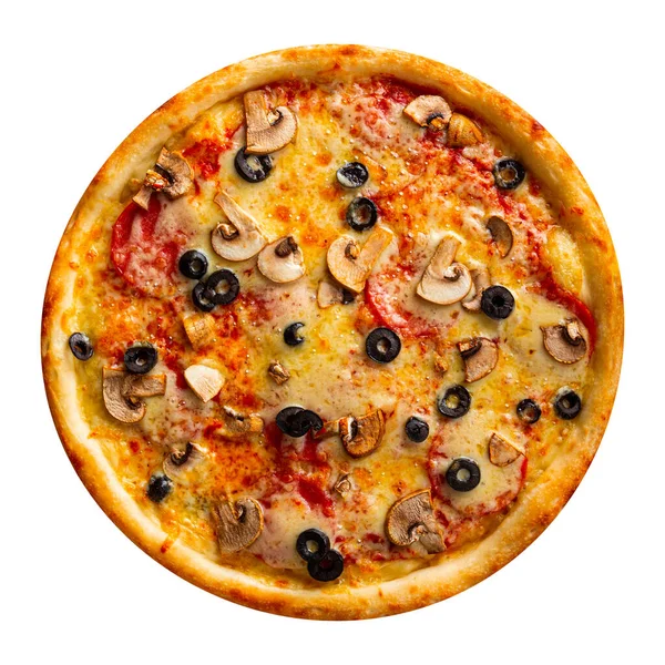 Pizza isolada com cogumelos e azeitonas — Fotografia de Stock
