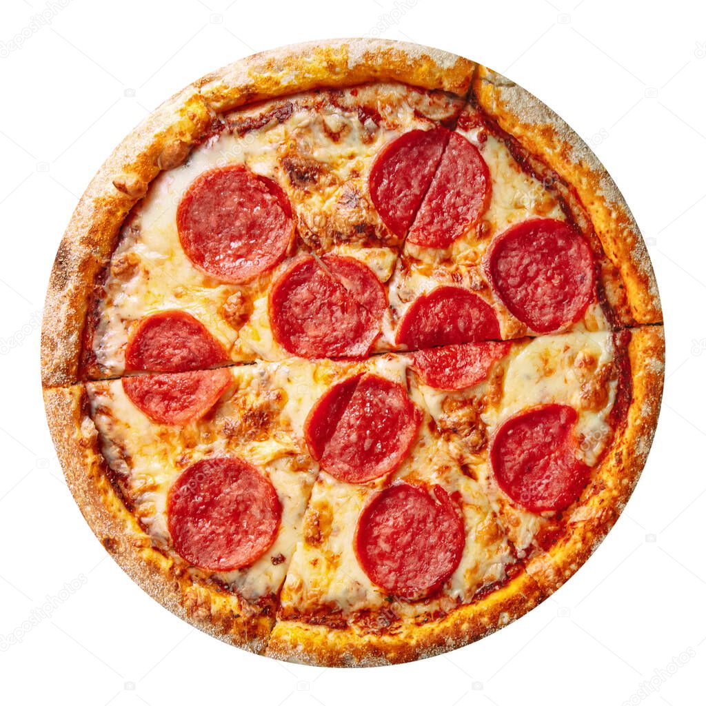 Isolated pepperoni pizza with salami
