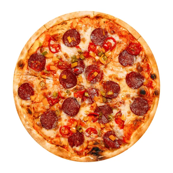Pizza mexicana isolada com chouriço e jalapeno — Fotografia de Stock